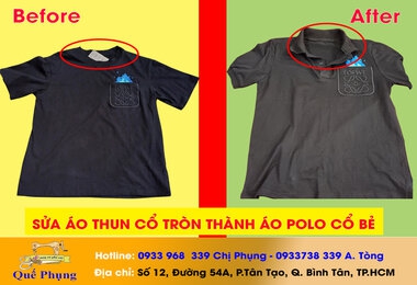 SỬA ÁO THUN CỔ TRÒN THÀNH ÁO POLO CỔ BẺ