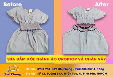 SỬA ĐẦM XÒE THÀNH ÁO CROPTOP VÀ CHÂN VÁY